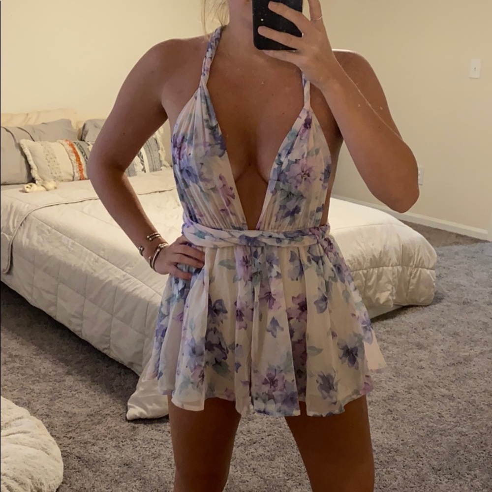 Faded pink wrap around romper, can tie many ways